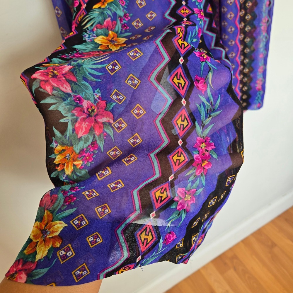 Vintage 100% Silk Sheer Wide Leg Cropped Palazzo Pants Sz 14 Boho Resortwear - Picture 10 of 10